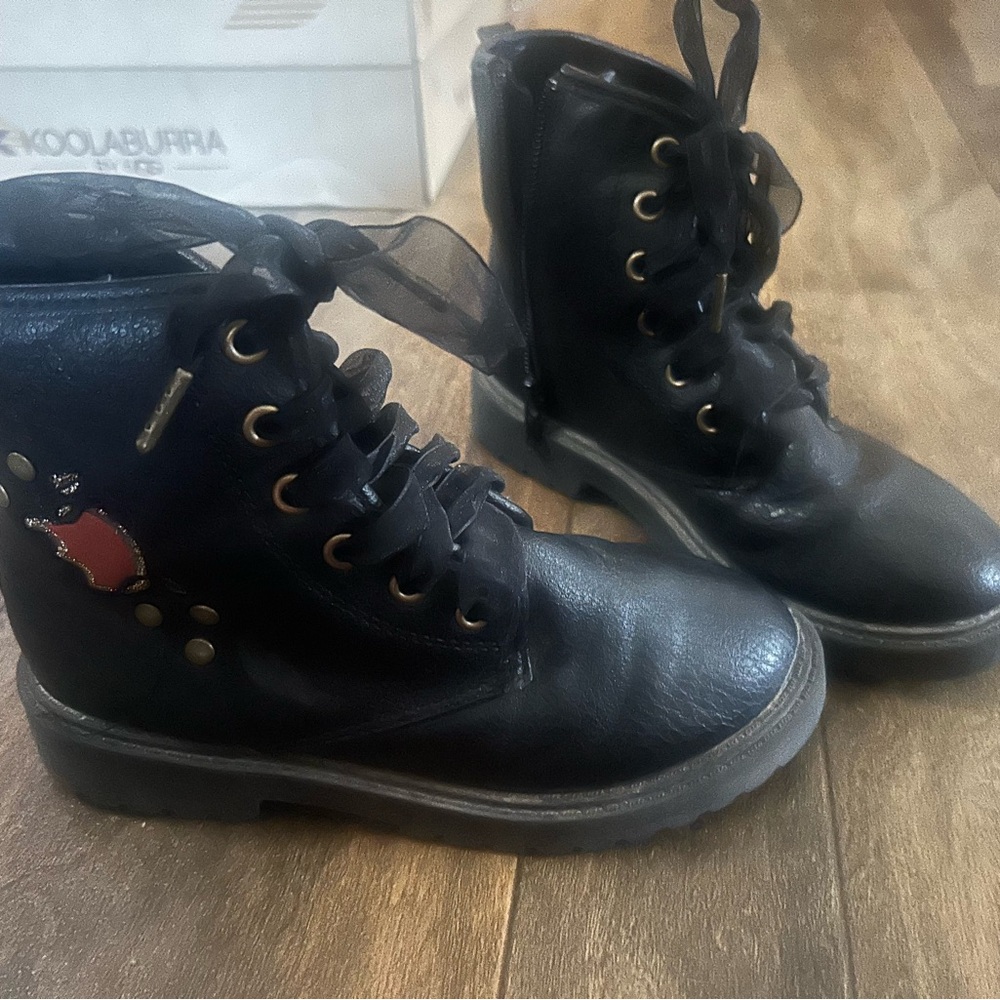 Black Lace-Up Boots with Gold Eyelets